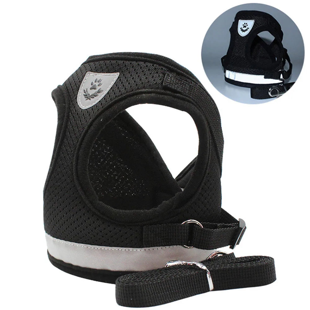 Adjustable Breathable Pet Harness and Leash Set - Escape-Proof Vest with Reflective Collar for Enhanced Safety