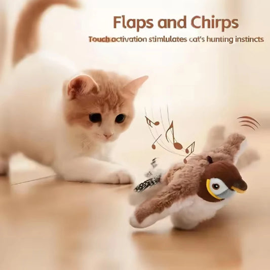 Interactive Rechargeable Touch-Activated Chirping and Flapping Bird Toy for Cats