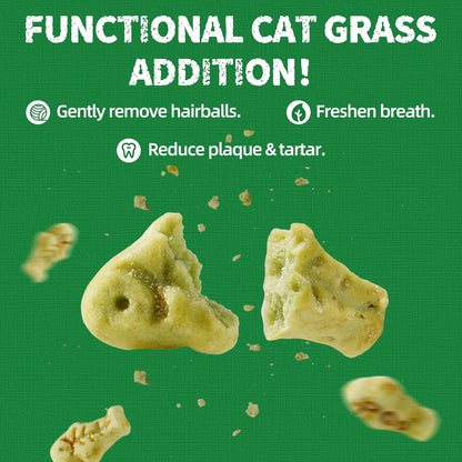 Natural Salmon & Cat Grass Treats – Healthy, Crunchy Training Biscuits for Happy Cats (13.4 oz)