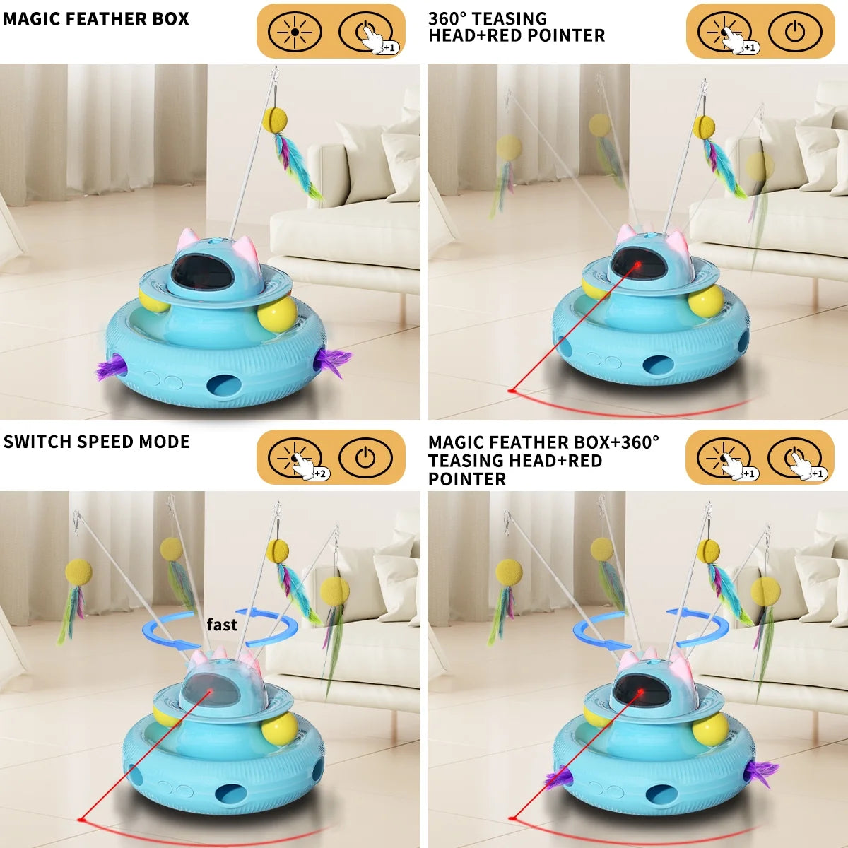 4 in 1 Interactive Cat Toys for Indoor Cats, Cat Laser Toys with 360°Rotation, Interactive Exercise Play Kitten Toy,Automatic Cat Wand Toy,Track Balls,Indoor Exercise Cat Kicker with USB Rechargeable
