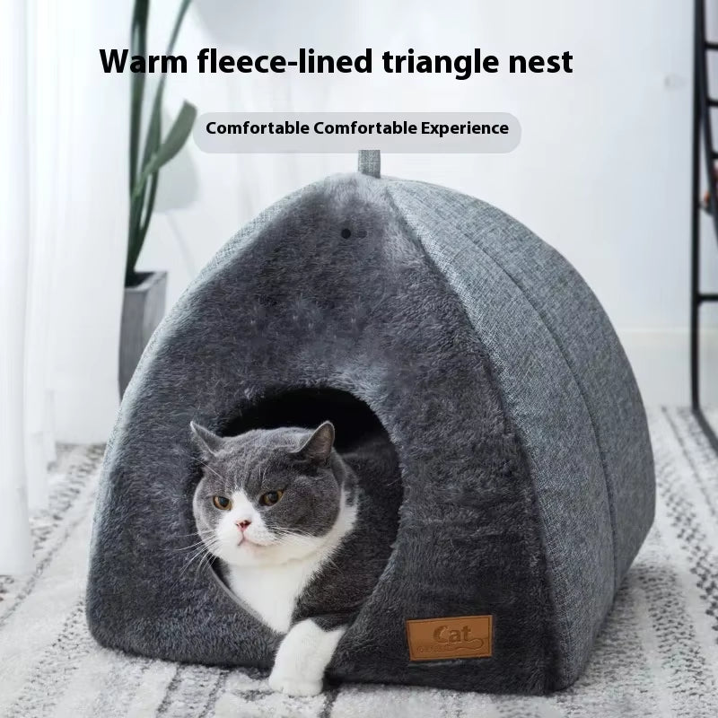 Triangle Cat Nest - Collapsible Enclosed Cat House for Ultimate Comfort and Restful Sleep
