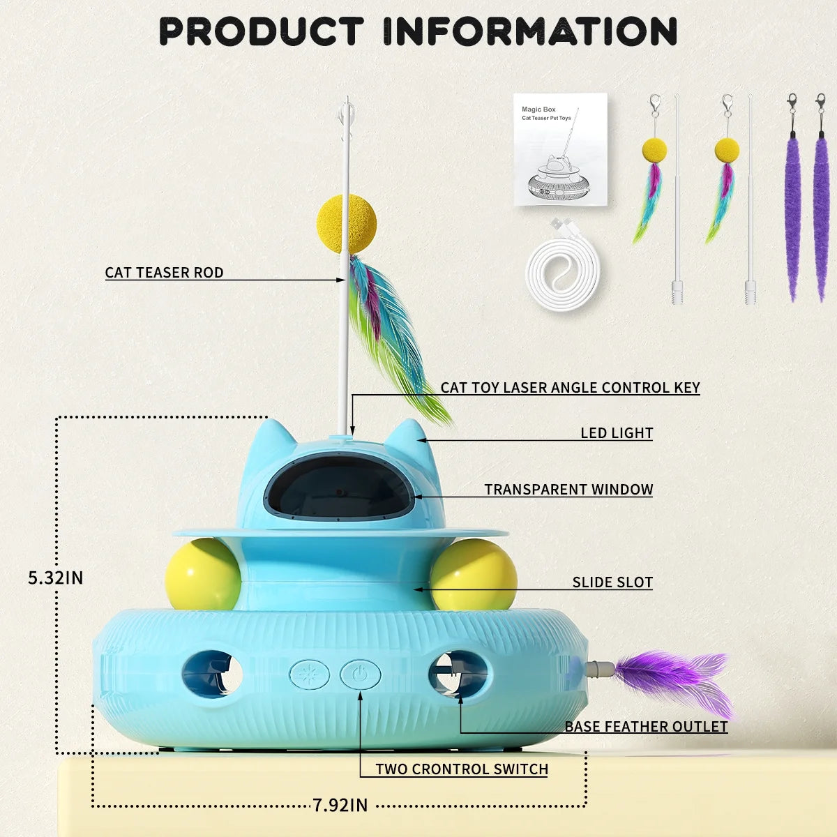 4 in 1 Interactive Cat Toys for Indoor Cats, Cat Laser Toys with 360°Rotation, Interactive Exercise Play Kitten Toy,Automatic Cat Wand Toy,Track Balls,Indoor Exercise Cat Kicker with USB Rechargeable