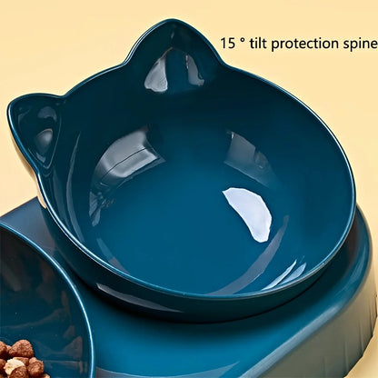 3-in-1 Tilted Cat Bowl Set with Gravity Water Feeder and Ear Design for Neck Protection