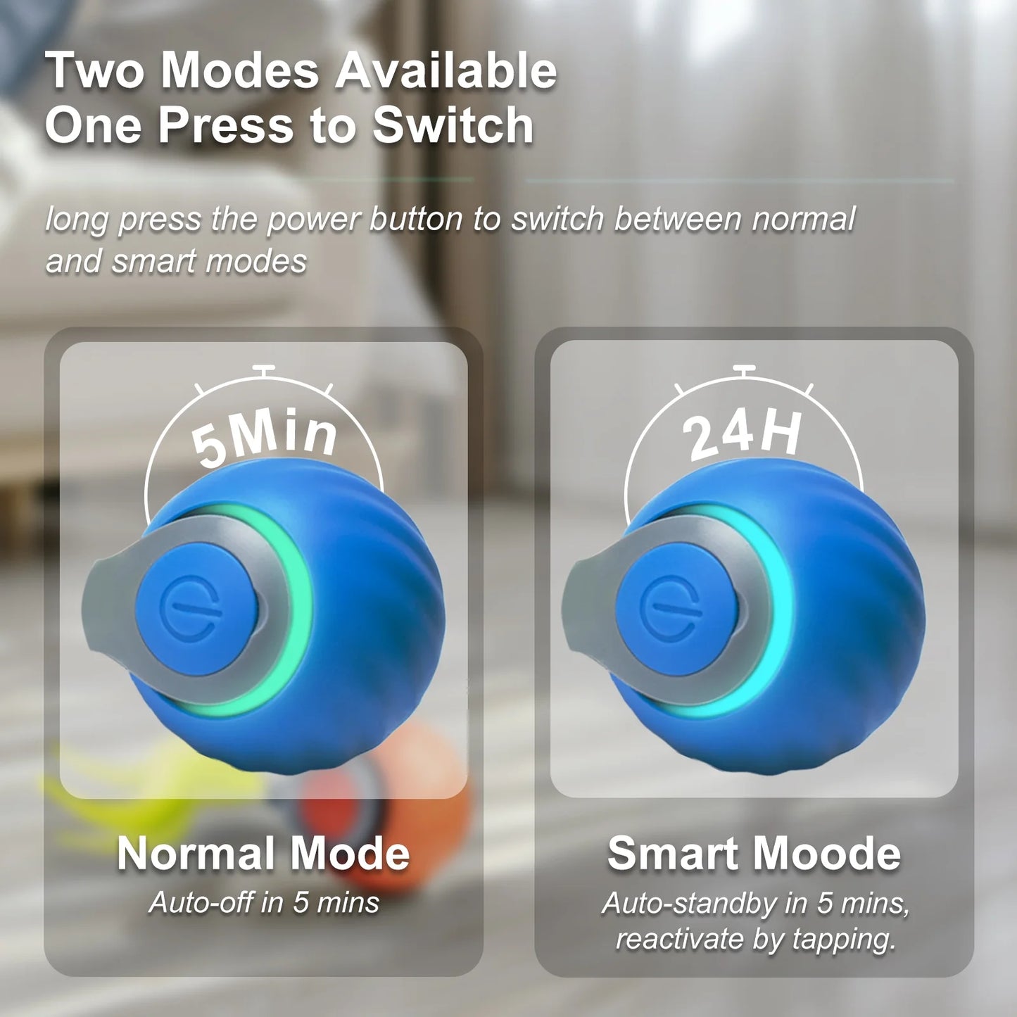 Cat Toys for Indoor Cat Toy Smart Interactive Cat Toy Ball Rechargeable Two Speed Adjustment for Bored Indoor Adult Cats 2 Packs(Blue+Orange)