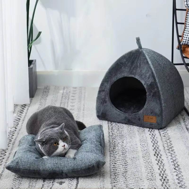 Triangle Cat Nest - Collapsible Enclosed Cat House for Ultimate Comfort and Restful Sleep
