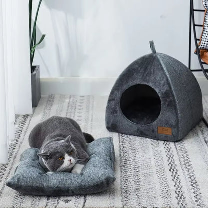 Triangle Cat Nest - Collapsible Enclosed Cat House for Ultimate Comfort and Restful Sleep