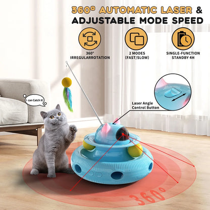 4 in 1 Interactive Cat Toys for Indoor Cats, Cat Laser Toys with 360°Rotation, Interactive Exercise Play Kitten Toy,Automatic Cat Wand Toy,Track Balls,Indoor Exercise Cat Kicker with USB Rechargeable