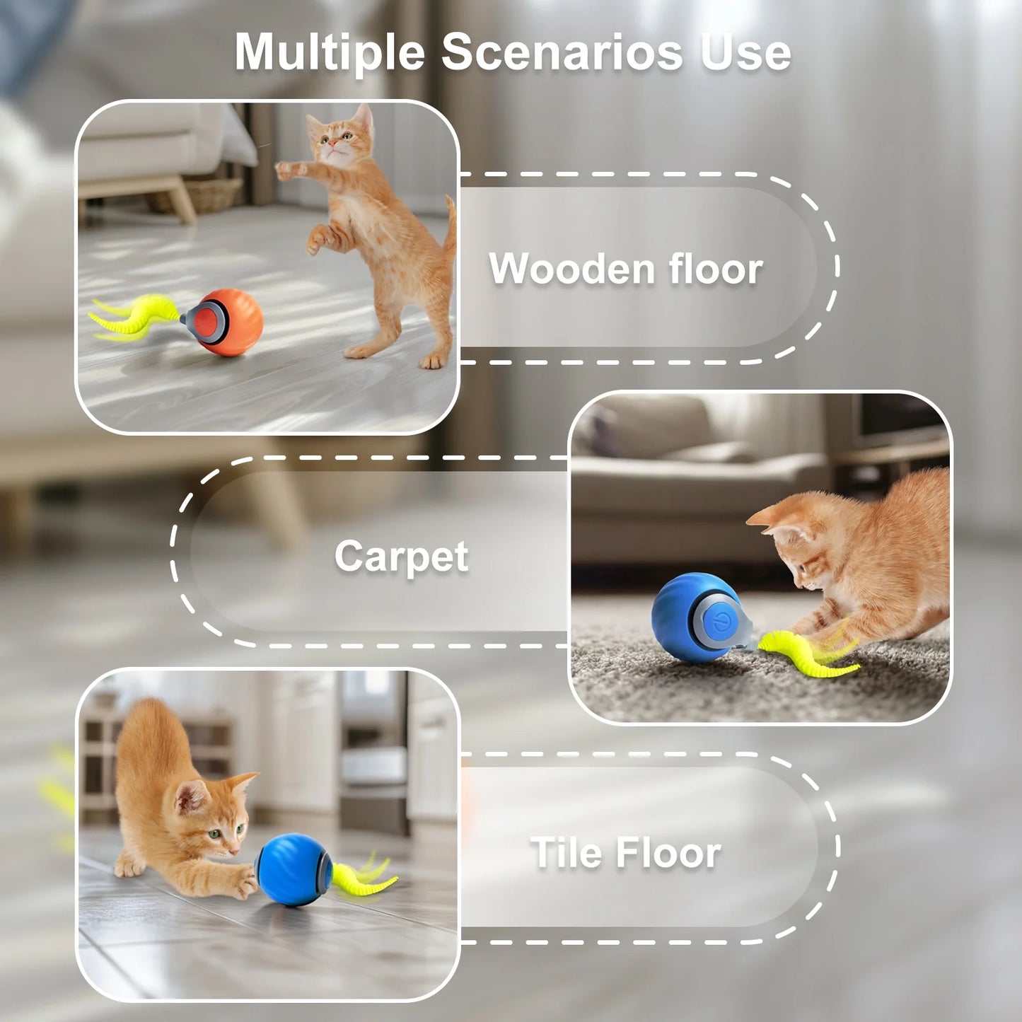 Cat Toys for Indoor Cat Toy Smart Interactive Cat Toy Ball Rechargeable Two Speed Adjustment for Bored Indoor Adult Cats 2 Packs(Blue+Orange)