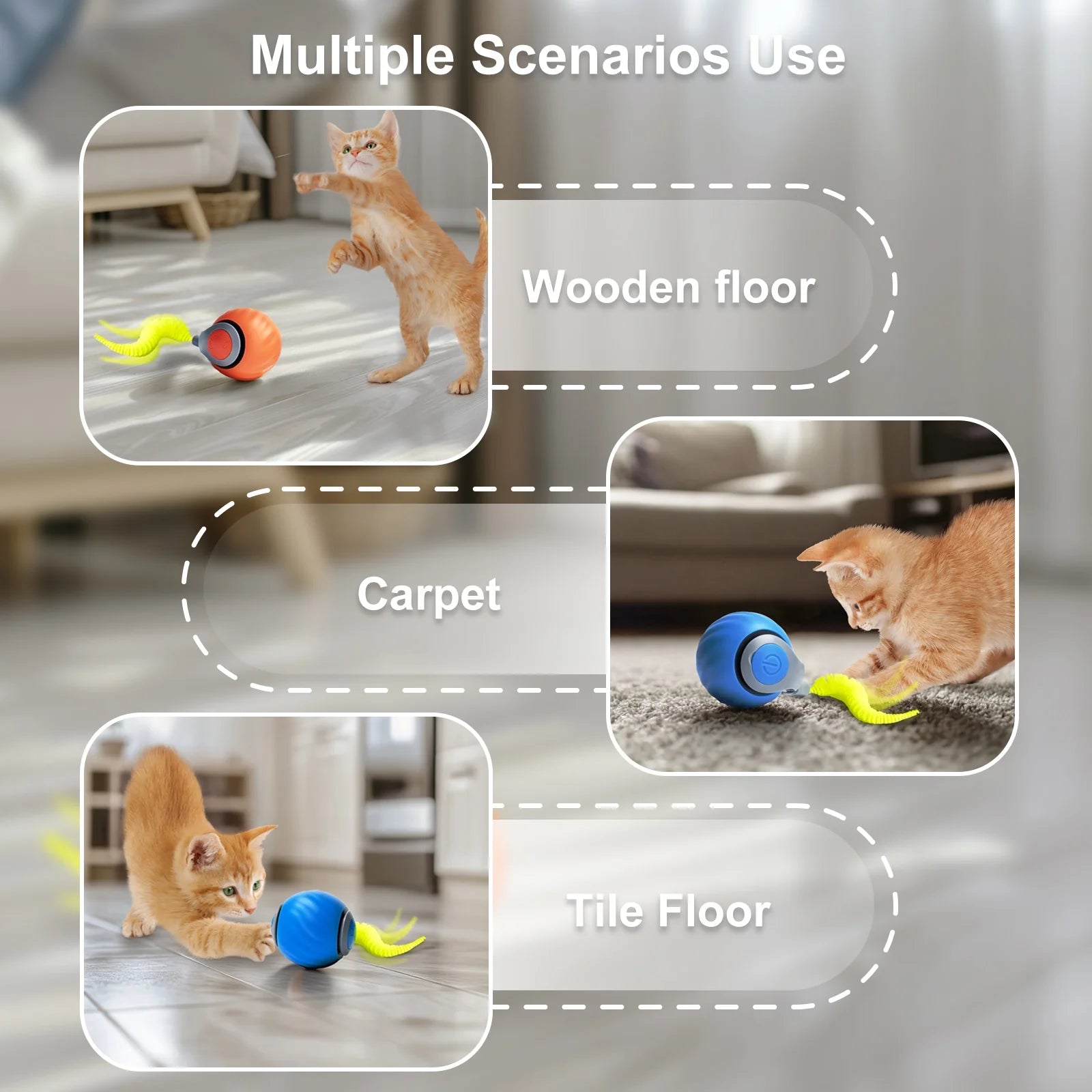Cat Toys for Indoor Cat Toy Smart Interactive Cat Toy Ball Rechargeable Two Speed Adjustment for Bored Indoor Adult Cats 2 Packs(Blue+Orange)