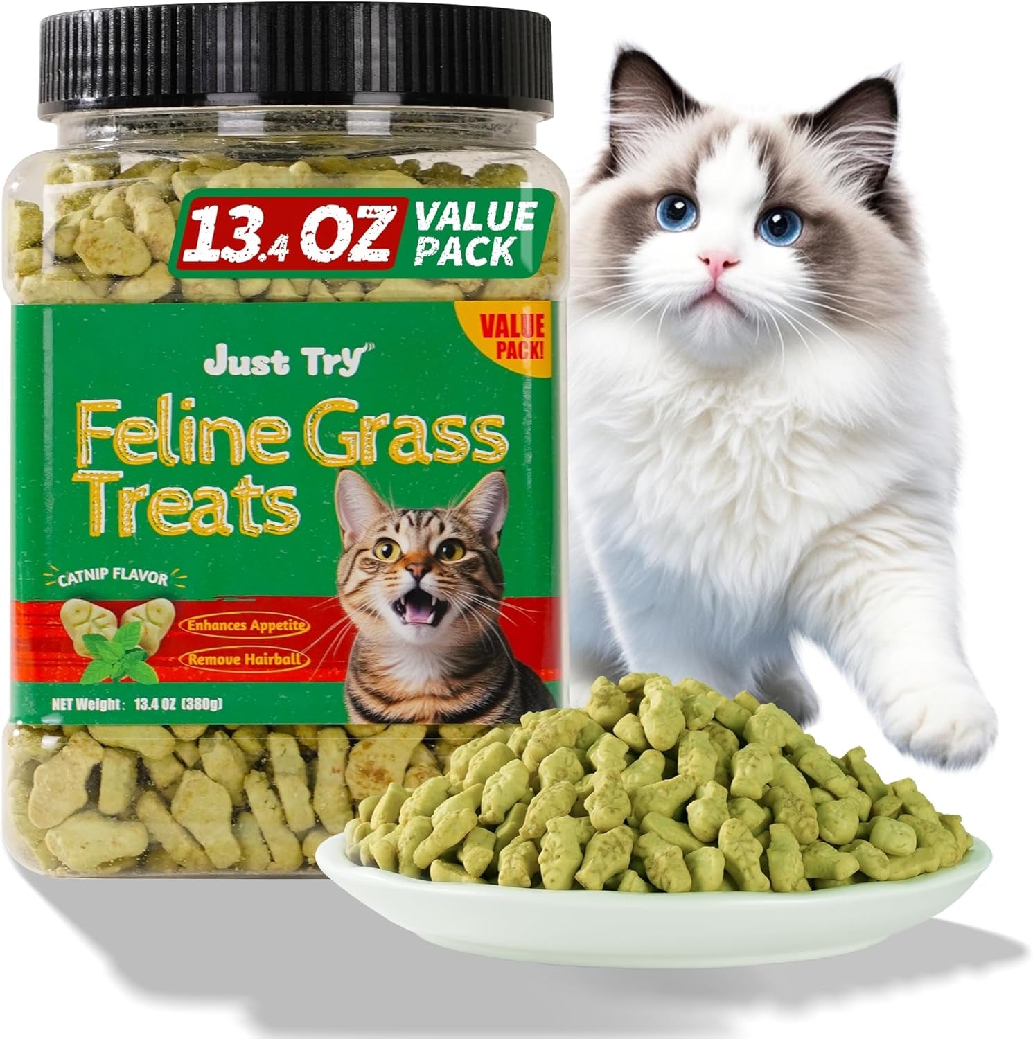 Natural Salmon & Cat Grass Treats – Healthy, Crunchy Training Biscuits for Happy Cats (13.4 oz)