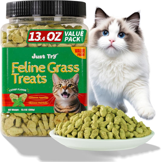 Natural Salmon & Cat Grass Treats – Healthy, Crunchy Training Biscuits for Happy Cats (13.4 oz)