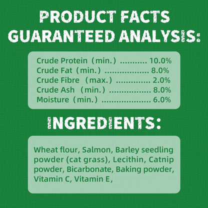 Natural Salmon & Cat Grass Treats – Healthy, Crunchy Training Biscuits for Happy Cats (13.4 oz)