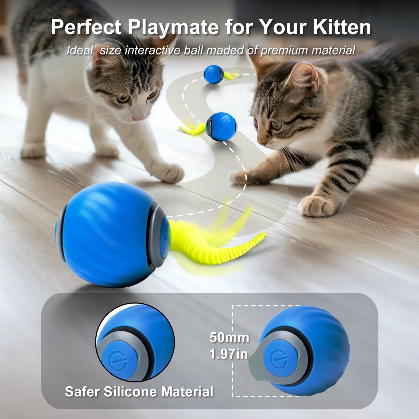 Cat Toys for Indoor Cat Toy Smart Interactive Cat Toy Ball Rechargeable Two Speed Adjustment for Bored Indoor Adult Cats 2 Packs(Blue+Orange)