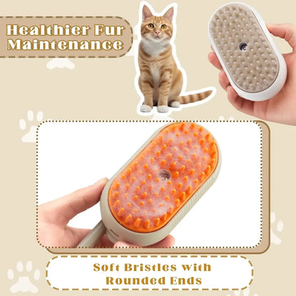 3-in-1 Pet Massage Brush with Steam Spray and Rotatable Hair Removal Comb