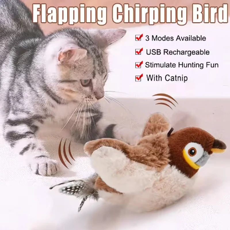 Interactive Rechargeable Touch-Activated Chirping and Flapping Bird Toy for Cats