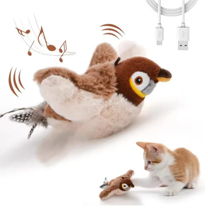 Interactive Rechargeable Touch-Activated Chirping and Flapping Bird Toy for Cats