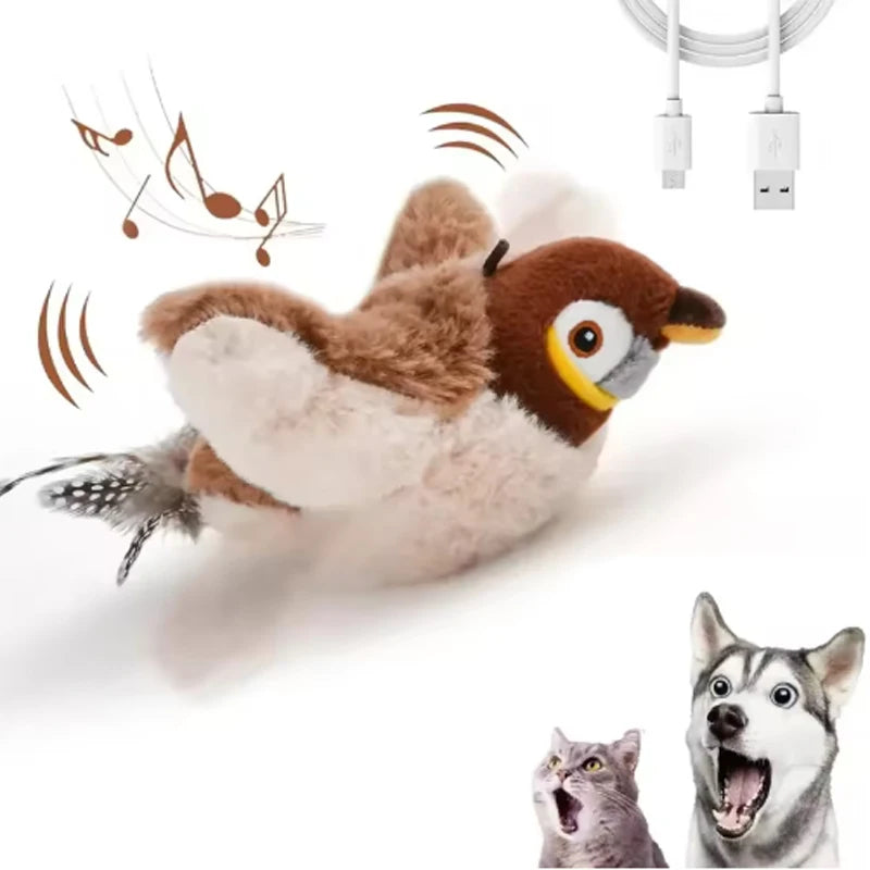 Interactive Rechargeable Touch-Activated Chirping and Flapping Bird Toy for Cats