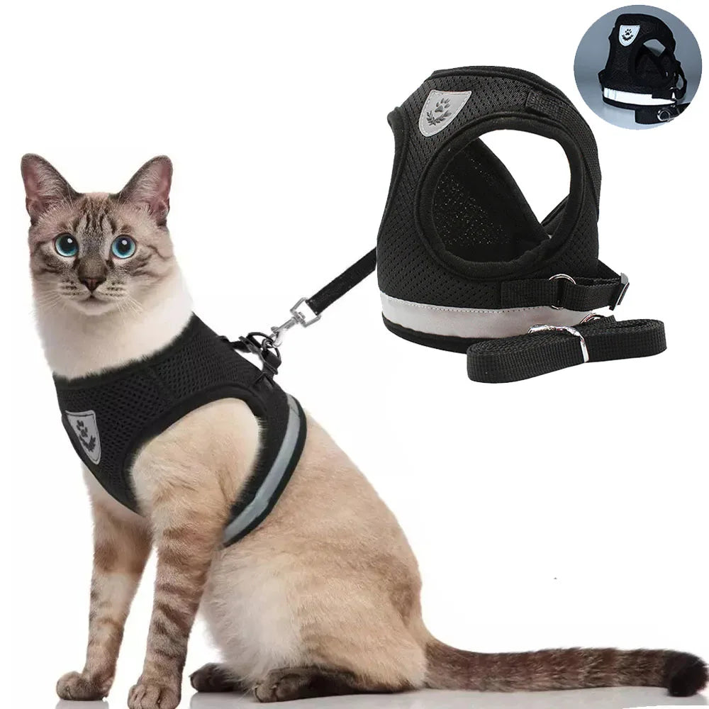 Adjustable Breathable Pet Harness and Leash Set - Escape-Proof Vest with Reflective Collar for Enhanced Safety