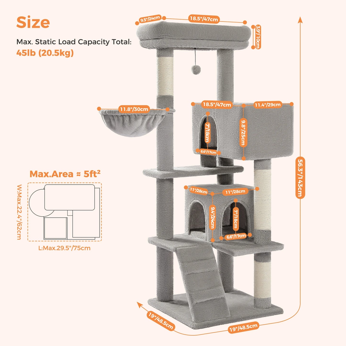 56.3" Deluxe Cat Condo with Plush Hammock - for Adult Cats