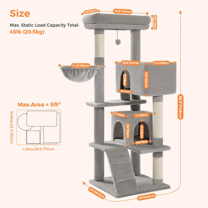 56.3" Deluxe Cat Condo with Plush Hammock - for Adult Cats