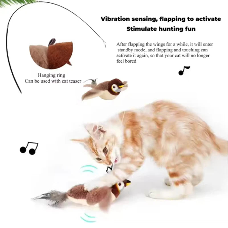 Interactive Rechargeable Touch-Activated Chirping and Flapping Bird Toy for Cats