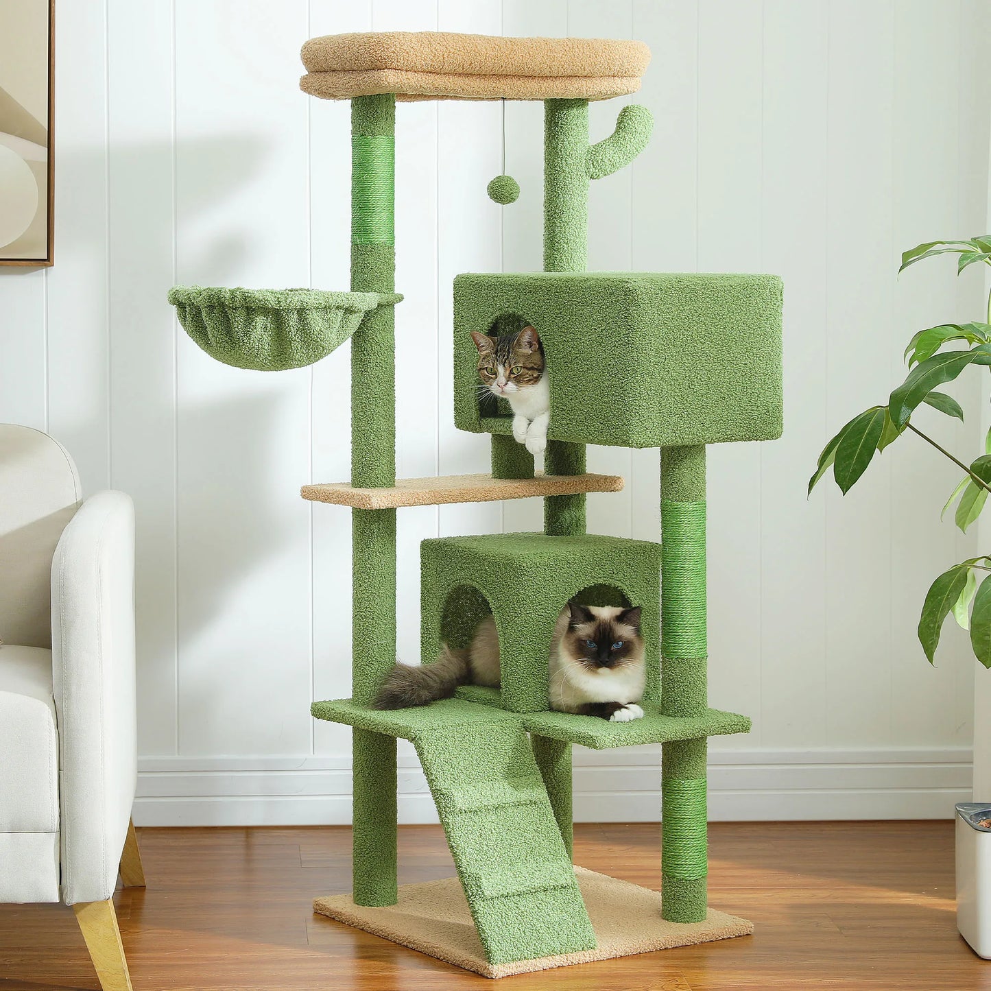 56.3" Deluxe Cat Condo with Plush Hammock - for Adult Cats