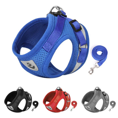 Adjustable Breathable Pet Harness and Leash Set - Escape-Proof Vest with Reflective Collar for Enhanced Safety