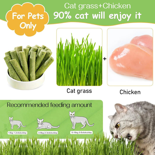 50G Cat Grass Teething Stick, Freezed Drying Cat Grass Sticks Snacks for Cats, Edible Cat Treats for Teeth Cleaning and Hairball Removal