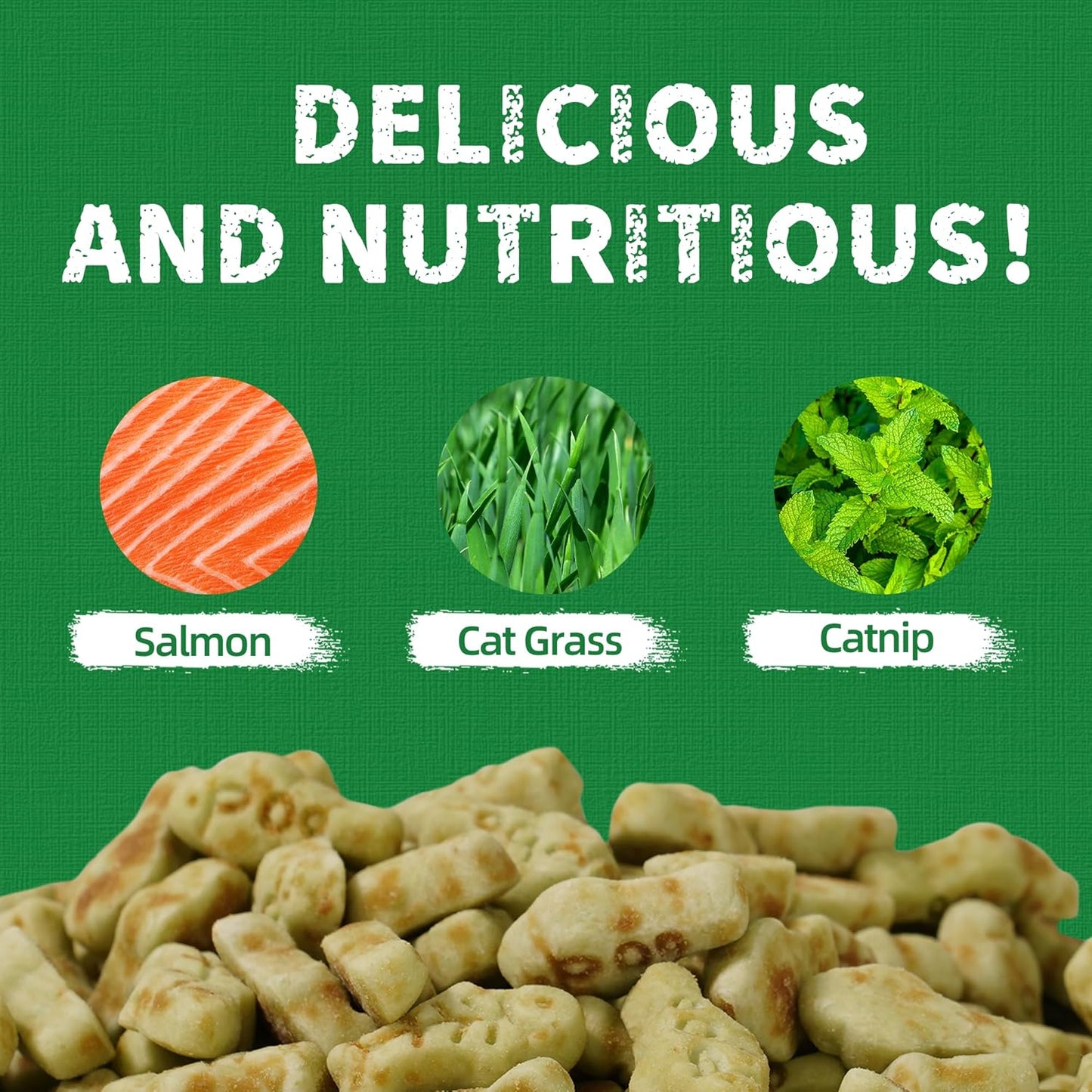Natural Salmon & Cat Grass Treats – Healthy, Crunchy Training Biscuits for Happy Cats (13.4 oz)
