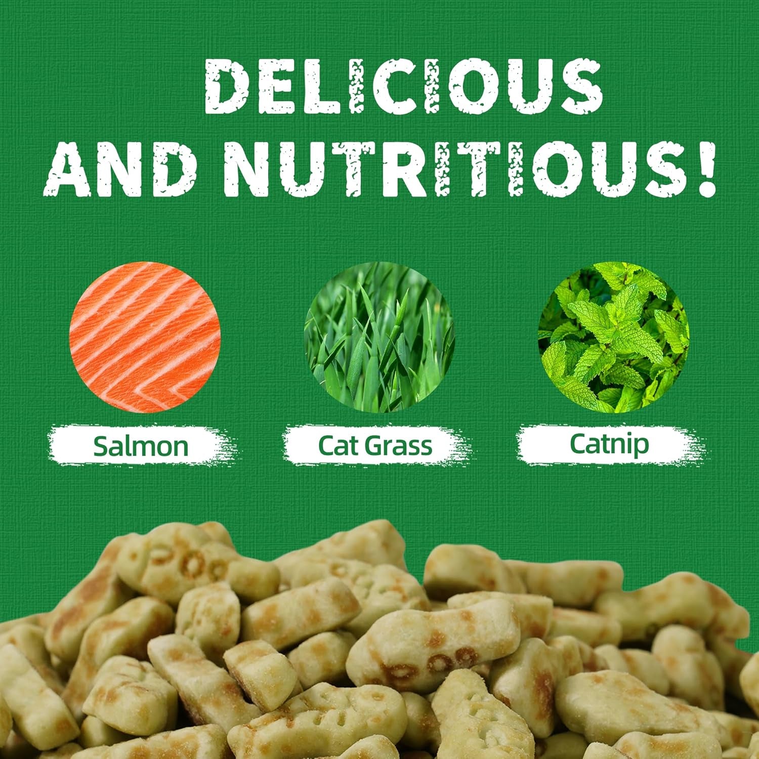 Natural Salmon & Cat Grass Treats – Healthy, Crunchy Training Biscuits for Happy Cats (13.4 oz)