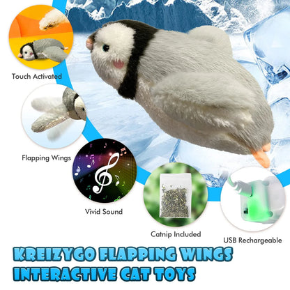 Cat Toys Flapping Bird Rechargeable Touch Activated Toy Interactive Kitten Exercise Toy Cat Kicker Catnip Toys (No Flying)
