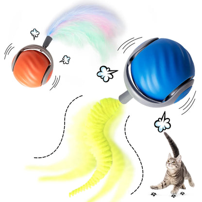 Cat Toys for Indoor Cat Toy Smart Interactive Cat Toy Ball Rechargeable Two Speed Adjustment for Bored Indoor Adult Cats 2 Packs(Blue+Orange)